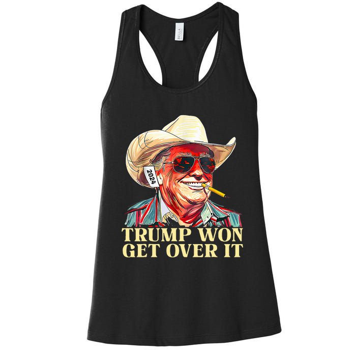 Trump Won Get Over It 2024 Funny Western Trump Cowboy Women's Racerback Tank