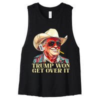 Trump Won Get Over It 2024 Funny Western Trump Cowboy Women's Racerback Cropped Tank