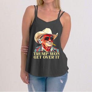 Trump Won Get Over It 2024 Funny Western Trump Cowboy Women's Strappy Tank