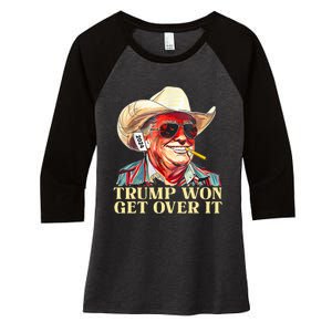 Trump Won Get Over It 2024 Funny Western Trump Cowboy Women's Tri-Blend 3/4-Sleeve Raglan Shirt