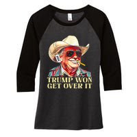 Trump Won Get Over It 2024 Funny Western Trump Cowboy Women's Tri-Blend 3/4-Sleeve Raglan Shirt