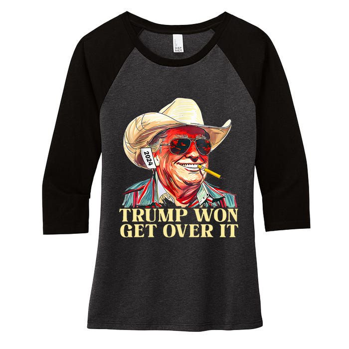 Trump Won Get Over It 2024 Funny Western Trump Cowboy Women's Tri-Blend 3/4-Sleeve Raglan Shirt