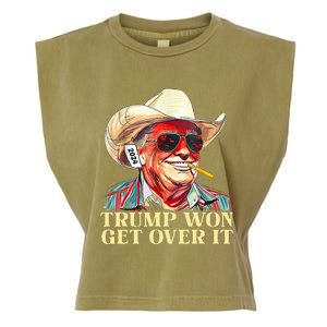 Trump Won Get Over It 2024 Funny Western Trump Cowboy Garment-Dyed Women's Muscle Tee