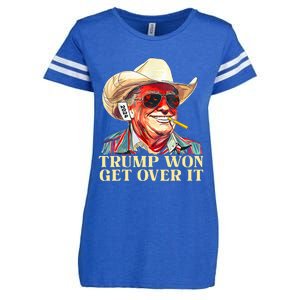 Trump Won Get Over It 2024 Funny Western Trump Cowboy Enza Ladies Jersey Football T-Shirt