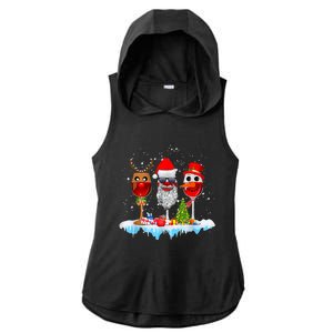 Three Wine Glasses Santa Hat Christmas Funny Wine Lover Xmas Gift Ladies PosiCharge Tri-Blend Wicking Draft Hoodie Tank