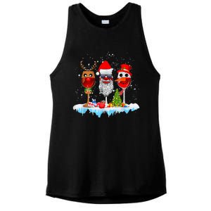 Three Wine Glasses Santa Hat Christmas Funny Wine Lover Xmas Gift Ladies PosiCharge Tri-Blend Wicking Tank