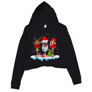 Three Wine Glasses Santa Hat Christmas Funny Wine Lover Xmas Gift Crop Fleece Hoodie