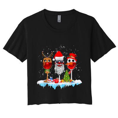 Three Wine Glasses Santa Hat Christmas Funny Wine Lover Xmas Gift Crop Top
