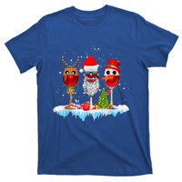 Three Wine Glasses Santa Hat Christmas Funny Wine Lover Xmas Gift T-Shirt