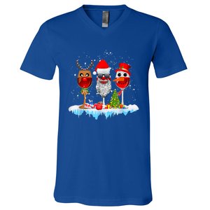 Three Wine Glasses Santa Hat Christmas Funny Wine Lover Xmas Gift V-Neck T-Shirt