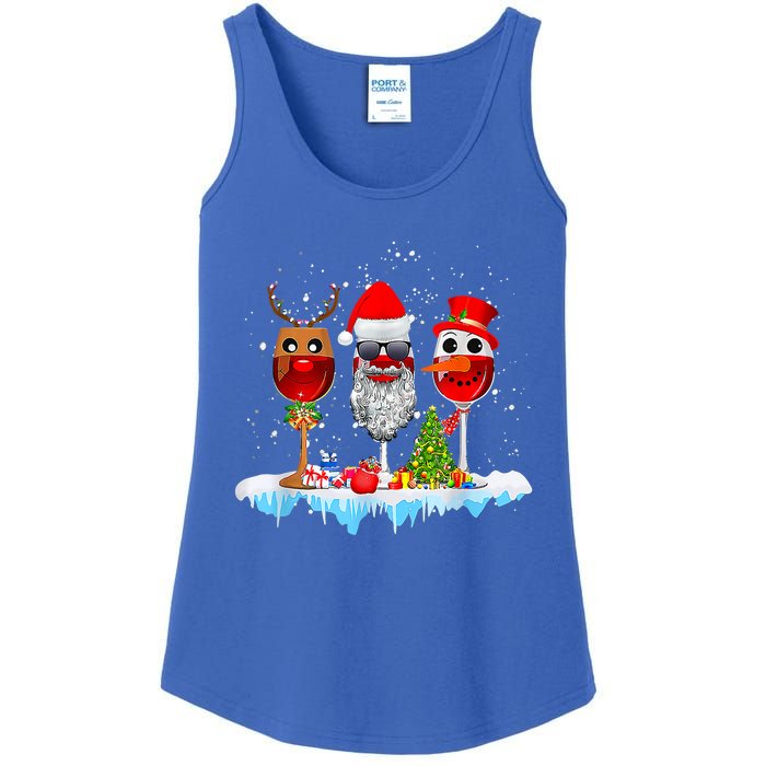 Three Wine Glasses Santa Hat Christmas Funny Wine Lover Xmas Gift Ladies Essential Tank