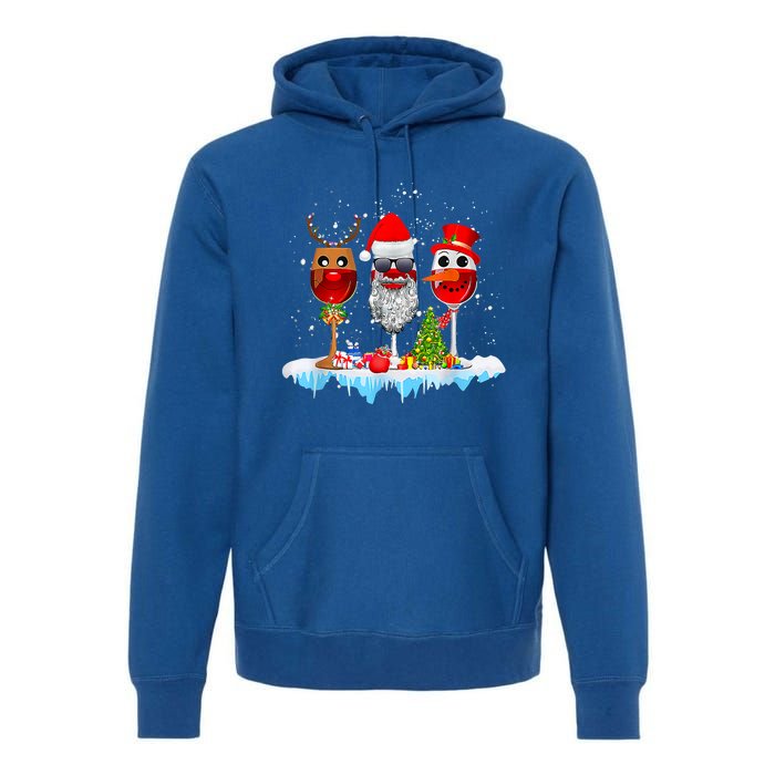 Three Wine Glasses Santa Hat Christmas Funny Wine Lover Xmas Gift Premium Hoodie