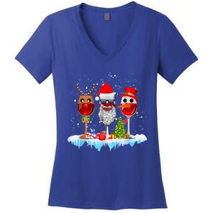 Three Wine Glasses Santa Hat Christmas Funny Wine Lover Xmas Gift Women's V-Neck T-Shirt