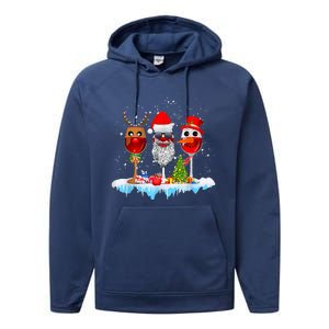 Three Wine Glasses Santa Hat Christmas Funny Wine Lover Xmas Gift Performance Fleece Hoodie