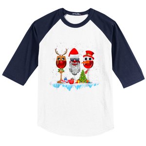 Three Wine Glasses Santa Hat Christmas Funny Wine Lover Xmas Gift Baseball Sleeve Shirt