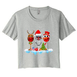 Three Wine Glasses Santa Hat Christmas Funny Wine Lover Xmas Gift Women's Crop Top Tee