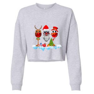 Three Wine Glasses Santa Hat Christmas Funny Wine Lover Xmas Gift Cropped Pullover Crew