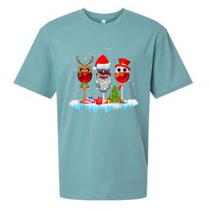 Three Wine Glasses Santa Hat Christmas Funny Wine Lover Xmas Gift Sueded Cloud Jersey T-Shirt