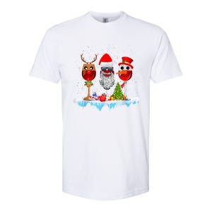 Three Wine Glasses Santa Hat Christmas Funny Wine Lover Xmas Gift Softstyle CVC T-Shirt