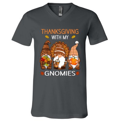 Thanksgiving Women Gnome Fall Leopard Turkey V-Neck T-Shirt