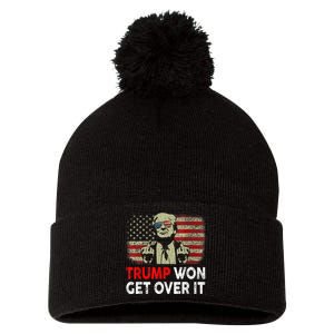 Trump Won Get Over It Patriotic Pro Trump Anti Kamala Funny Pom Pom 12in Knit Beanie