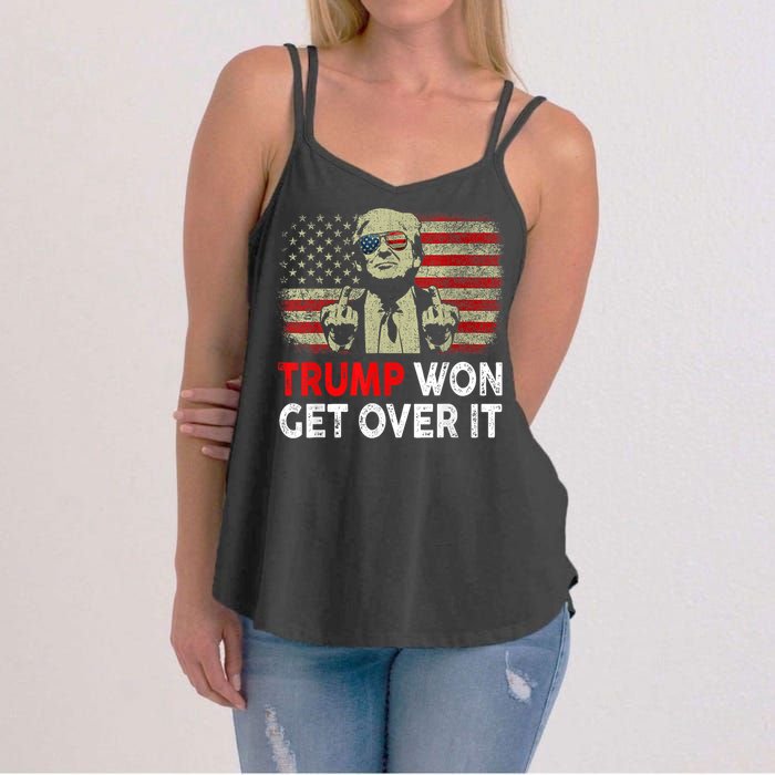 Trump Won Get Over It Patriotic Pro Trump Anti Kamala Funny Women's Strappy Tank