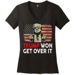 Trump Won Get Over It Patriotic Pro Trump Anti Kamala Funny Women's V-Neck T-Shirt