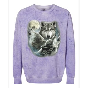 Three Wolves Howling At The Moon Wolf Lover Colorblast Crewneck Sweatshirt