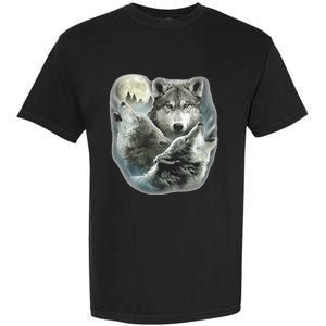 Three Wolves Howling At The Moon Wolf Lover Garment-Dyed Heavyweight T-Shirt