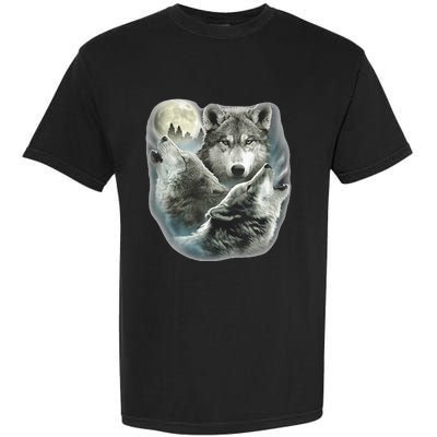 Three Wolves Howling At The Moon Wolf Lover Garment-Dyed Heavyweight T-Shirt