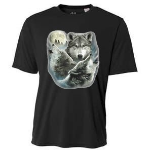 Three Wolves Howling At The Moon Wolf Lover Cooling Performance Crew T-Shirt