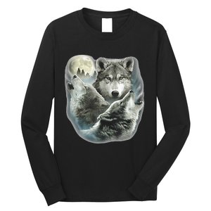 Three Wolves Howling At The Moon Wolf Lover Long Sleeve Shirt