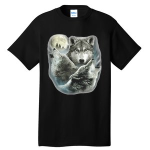 Three Wolves Howling At The Moon Wolf Lover Tall T-Shirt