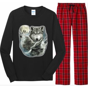 Three Wolves Howling At The Moon Wolf Lover Long Sleeve Pajama Set