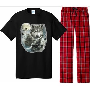 Three Wolves Howling At The Moon Wolf Lover Pajama Set