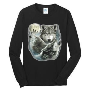 Three Wolves Howling At The Moon Wolf Lover Tall Long Sleeve T-Shirt