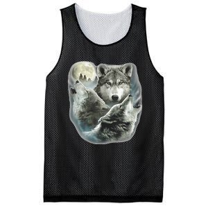 Three Wolves Howling At The Moon Wolf Lover Mesh Reversible Basketball Jersey Tank