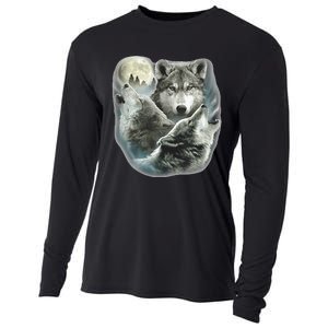 Three Wolves Howling At The Moon Wolf Lover Cooling Performance Long Sleeve Crew