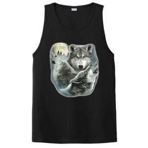 Three Wolves Howling At The Moon Wolf Lover PosiCharge Competitor Tank