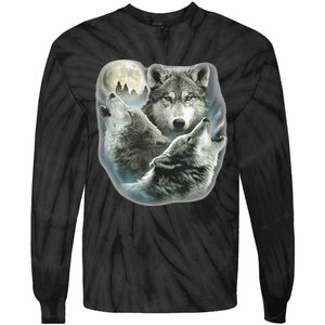 Three Wolves Howling At The Moon Wolf Lover Tie-Dye Long Sleeve Shirt