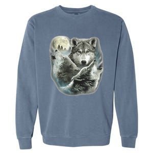 Three Wolves Howling At The Moon Wolf Lover Garment-Dyed Sweatshirt