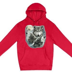 Three Wolves Howling At The Moon Wolf Lover Premium Pullover Hoodie