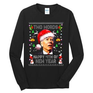 Two Words Happy 4th Of Easter Joe Biden Christmas Sweater  Tall Long Sleeve T-Shirt