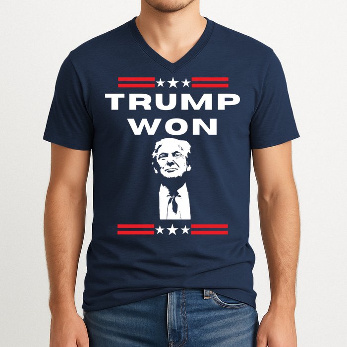 Trump Won, He'll Be Back, Ready To Beat Them A 3rd Time V-Neck T-Shirt