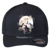 Three Wolves Howling At The Moon Wolf Lover Flexfit Unipanel Trucker Cap