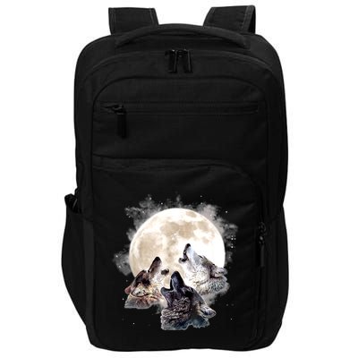 Three Wolves Howling At The Moon Wolf Lover Impact Tech Backpack