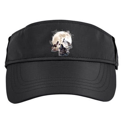 Three Wolves Howling At The Moon Wolf Lover Adult Drive Performance Visor