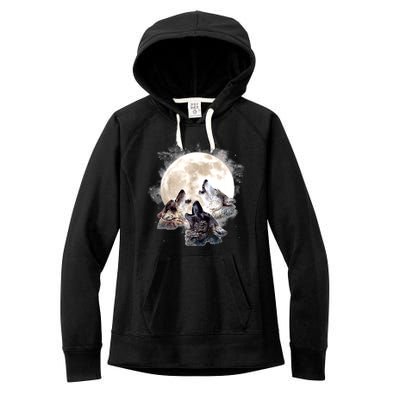 Three Wolves Howling At The Moon Wolf Lover Women's Fleece Hoodie