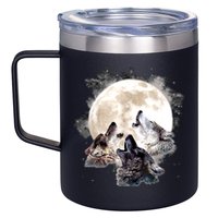 Three Wolves Howling At The Moon Wolf Lover 12oz Stainless Steel Coffee Mug