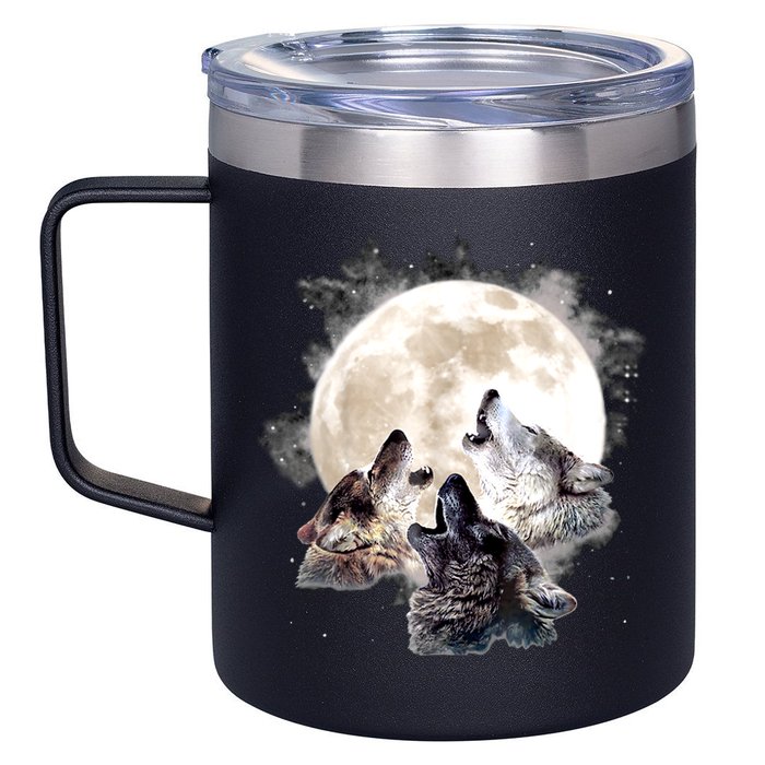 Three Wolves Howling At The Moon Wolf Lover 12oz Stainless Steel Coffee Mug